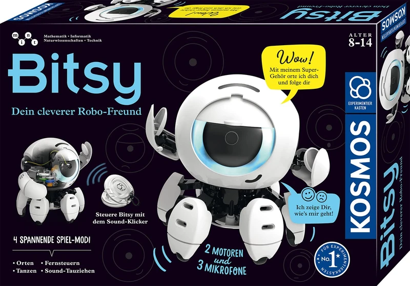 Kosmos 621094 Bitsy - Your Clever Robo-Friend, Robot for Children, Control Bitsy with Sound Clicker, Toy for Children, Experiment Box from 8-12 Years