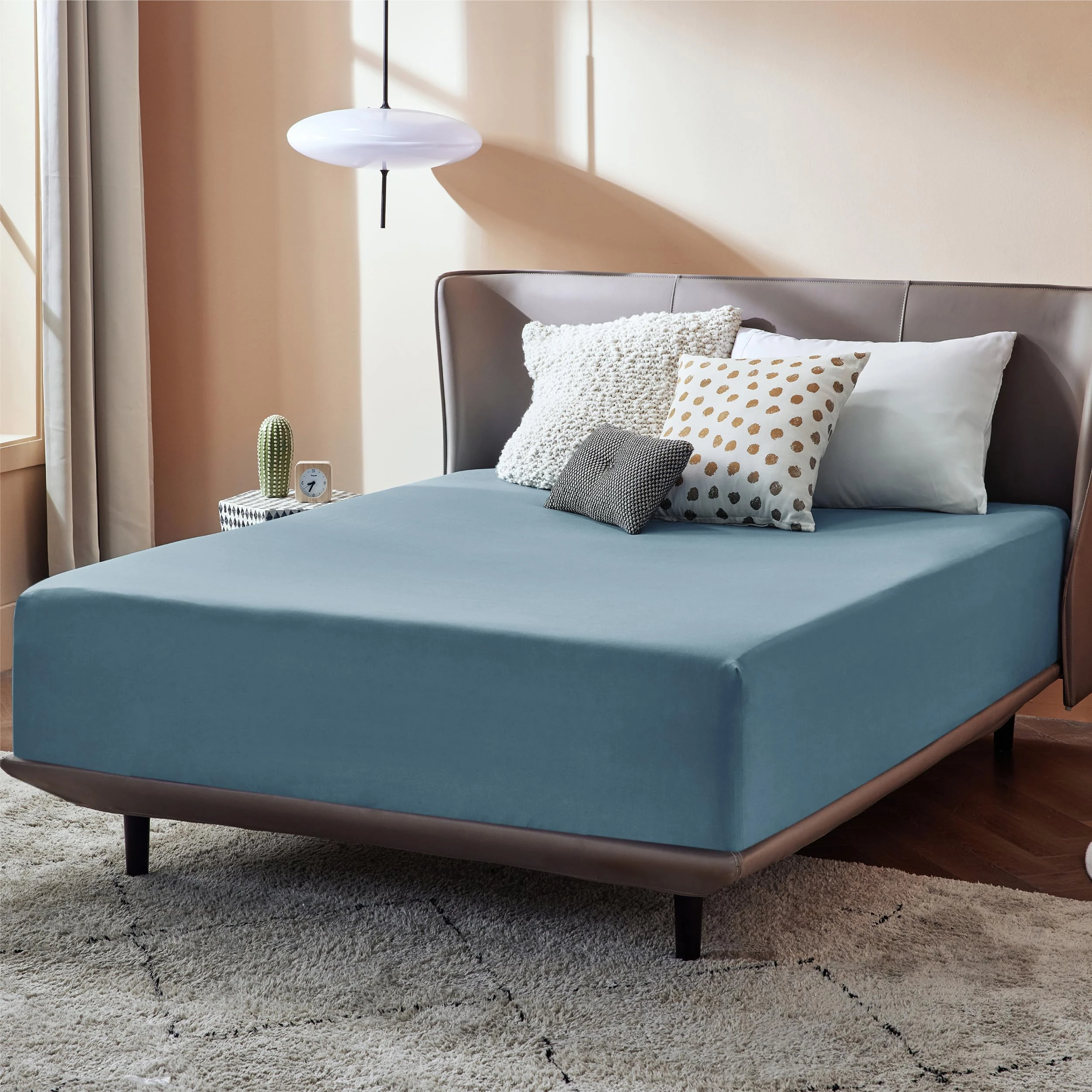 Bedsure Small Double Fitted Sheet - Bed Sheets Extra Deep Pocket 16 Inches (40 cm), Soft Brushed Microfiber for 3/4 Bed, Grey-blue, 122x190cm