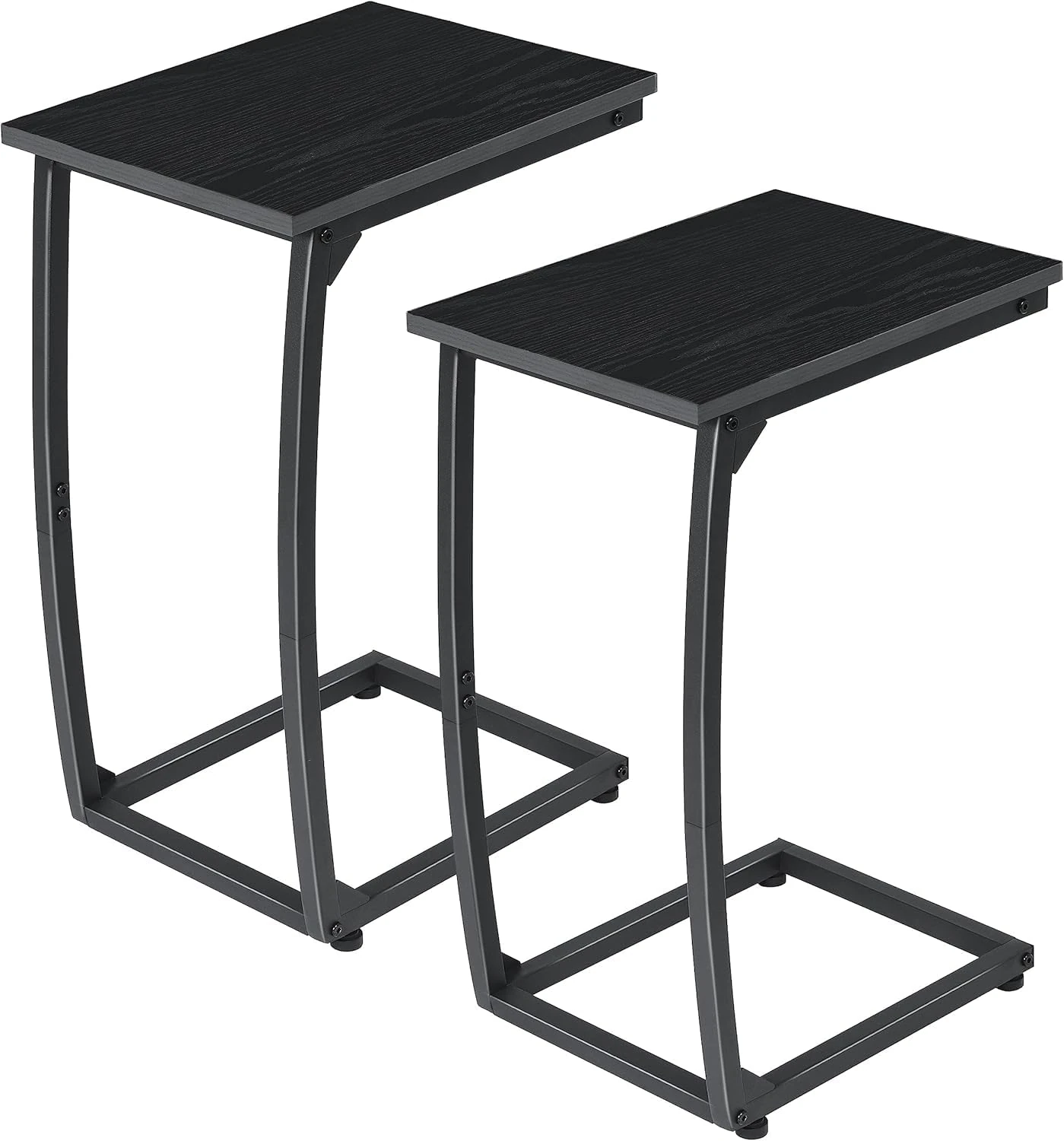 LAKEMID C-Shaped End-Table Set of 2 - Side Table for Couch,Curved Support Legs,TV Tray Table for Living Room Bedroom(Black)