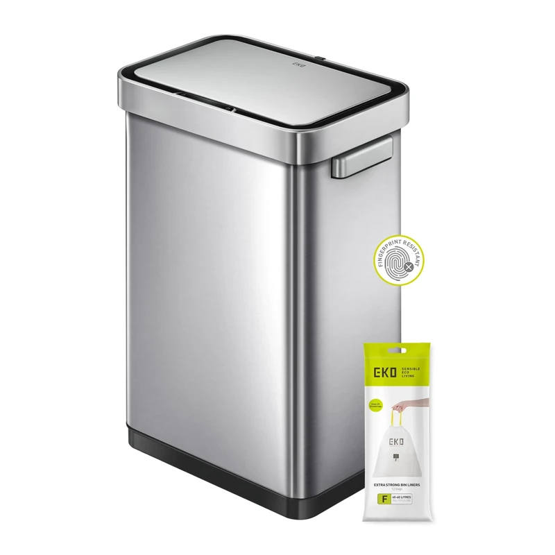 EKO Deluxe Mirage T Sensor Bin, Large 50 Litre Capacity, Brushed Stainless Steel Hands Free Motion Sensor Bin With An Interactive Display, Soft Close, Brushed Stainless Steel