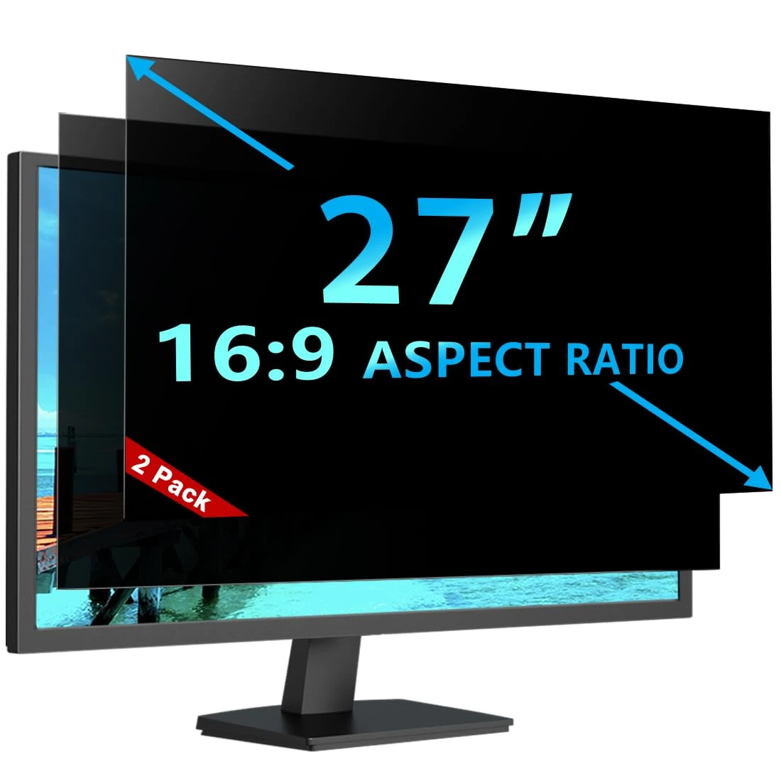 STARY 2 Pack Computer Privacy Screen Filter 27 Inch for 16:9 Widescreen Monitor, Removable Anti Glare Blue Light UV-Blocking Screen Protector for Computer (Width:23.6" x Height:13.3")