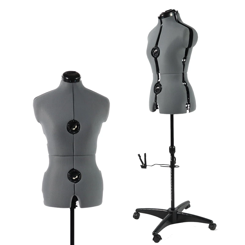 PDM WORLDWIDE Adjustable Dress Form Mannequin for Sewing Female Size 6-14, Gray Pinnable Model Body with 13 Dials, Detachable Metal Rolling Base, 42.5"-60" Height Range for Clothing Display, Small - Image 1