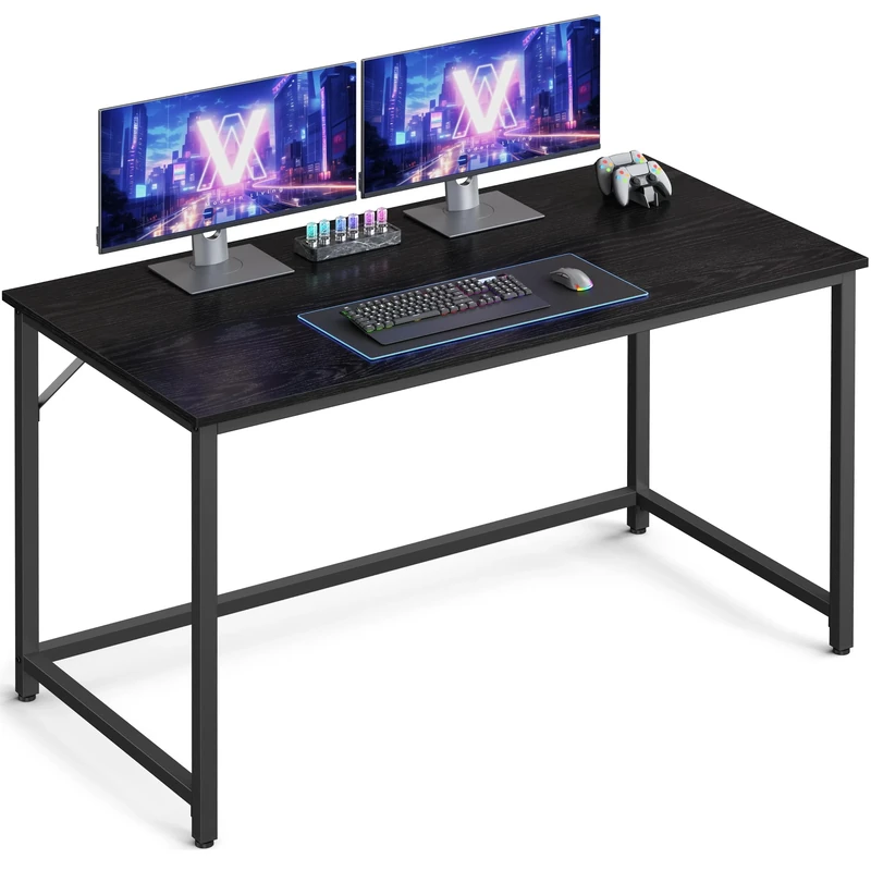 VASAGLE Computer Desk, Small Office Desk and Workstation, Work Desk for Home Office, Study, Bedroom, 60 x 120 x 76 cm, Industrial Style, Metal Frame, Black with Wood Grain LWD039B56