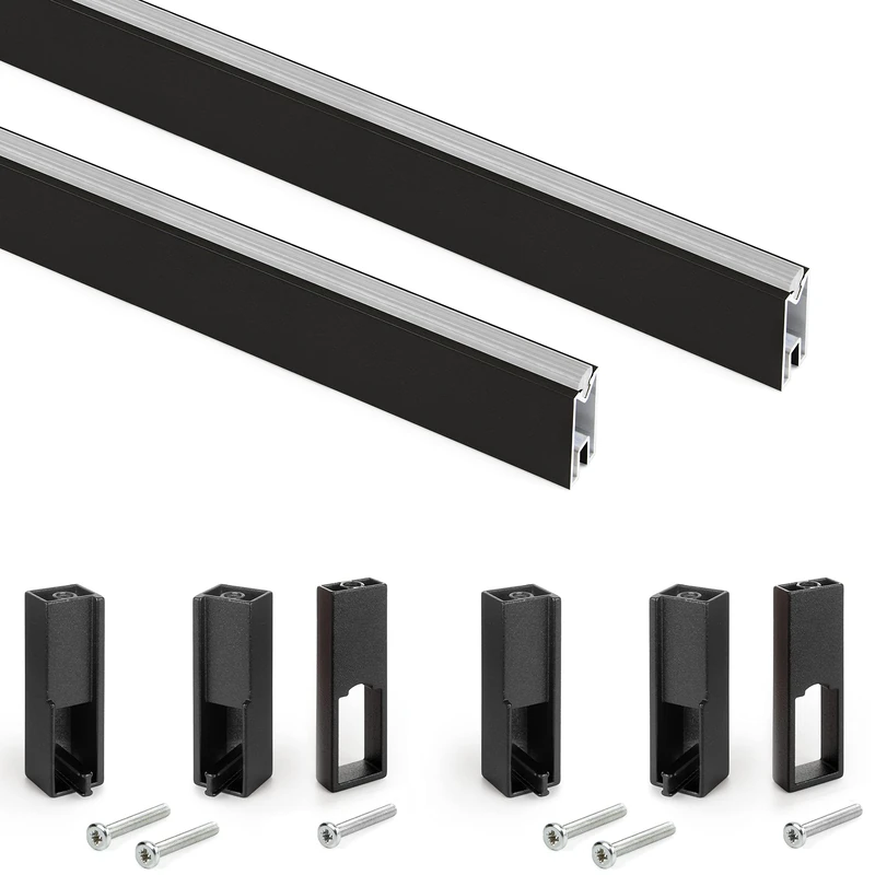 Emuca - Wardrobe hanging rail kit Luxe, 1,15m (45,27 inch), textured black painted, Aluminium and Plastic, Pack of 2