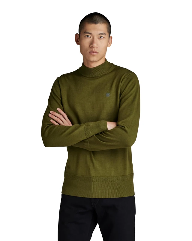 G-Star Men's Premium Core Mock Knitted Sweater, Green (dark olive D21932-B692-C744), XL