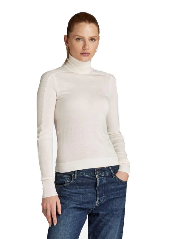 G-Star Women's Core Slim Turtle Knitted Sweater, Beige (eggnog D23678-B692-G076), L