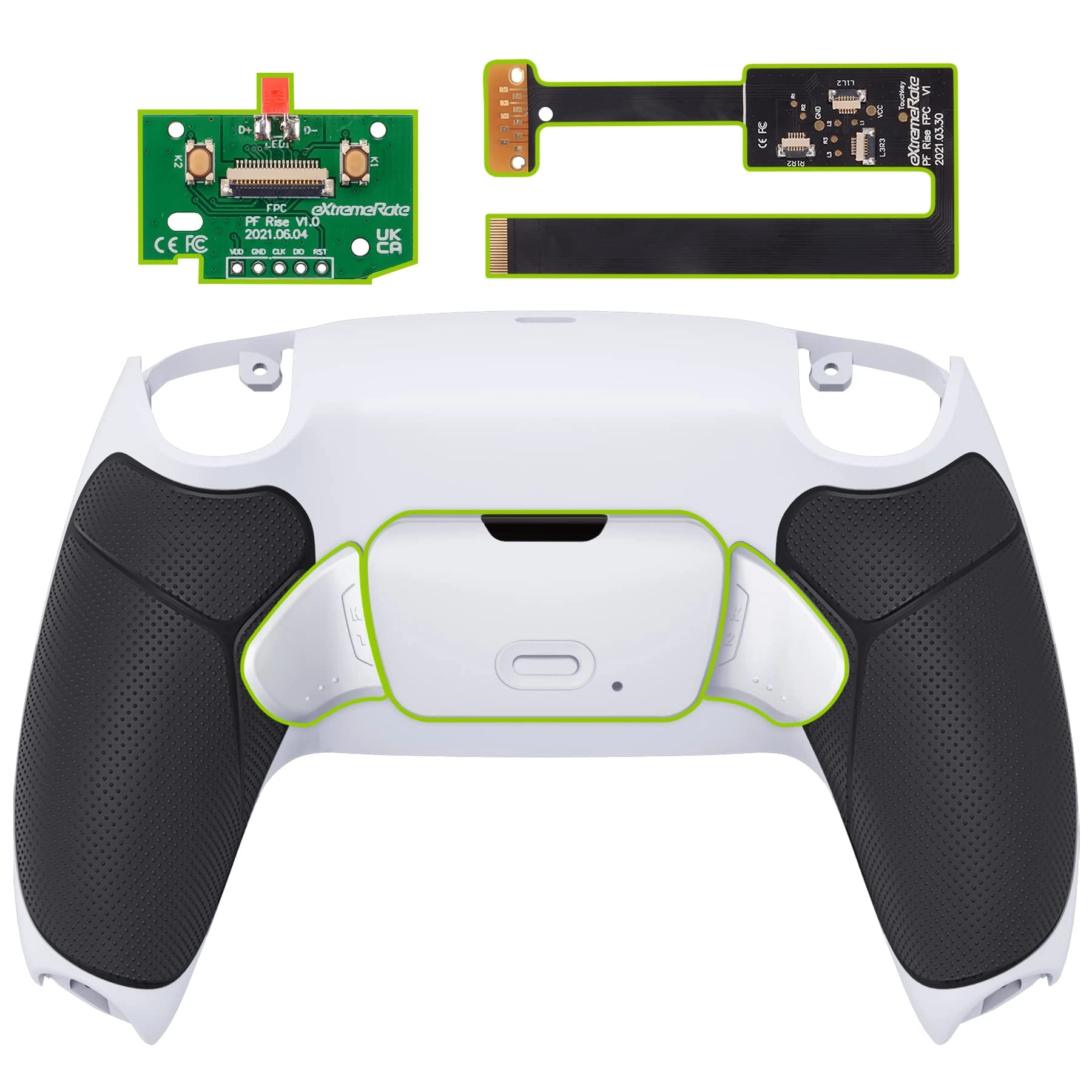 eXtremeRate Programable RISE 2.0 Remap Kit for ps5 Controller BDM-010 BDM-020, Upgrade Board & Rubberized Grip Redesigned Back Shell & Back Buttons - Black White & White