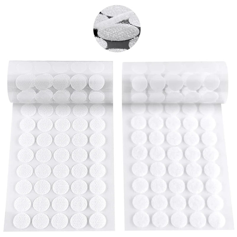OFFCUP Self Adhesive Dots, Hook and Loop Self, 10mm Dots Double Sided Sticky Pads Tape Nylon Coins Tapes Home Office Classroom, White, 504pairs