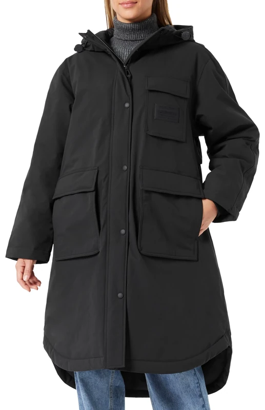 REPLAY Adult W7809 Fine Poly Coat, Black 098, S