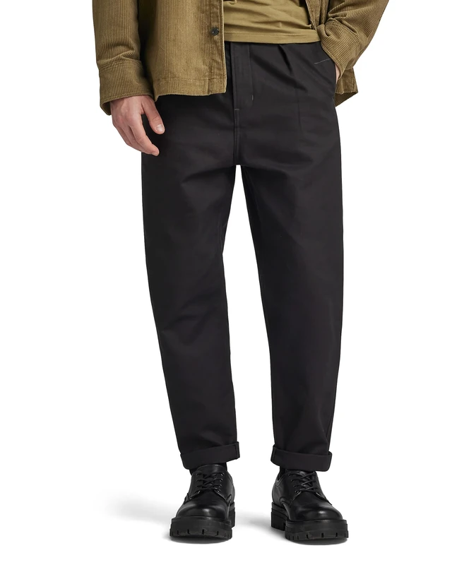 G-STAR Men's Unisex Pleated Chino Relaxed Pants, Black (dk black D20147-D190-6484), 31W / 30L