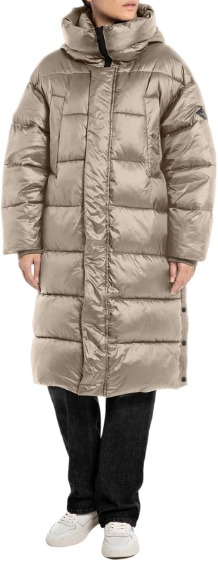 REPLAY Adult W7800 Shiny Nylon Coat, Sandshell 026, XXS