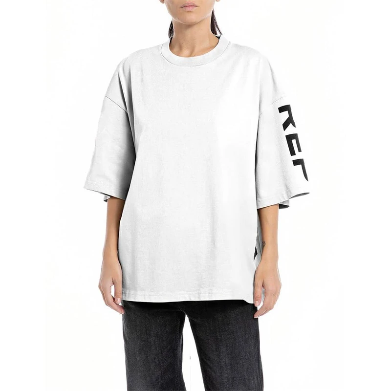REPLAY Adult W3695B Heavy Cotton Jersey T-Shirt, White 001, S