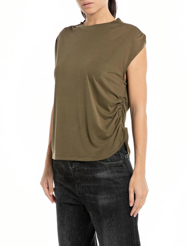 REPLAY Adult W3026 P. Dyed Cuprous T-Shirt, Army Green 238, XXS - Image 1