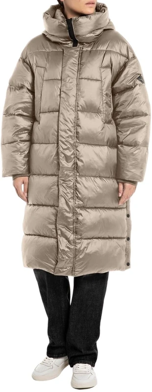 REPLAY Adult W7800 Shiny Nylon Coat, Sandshell 026, L