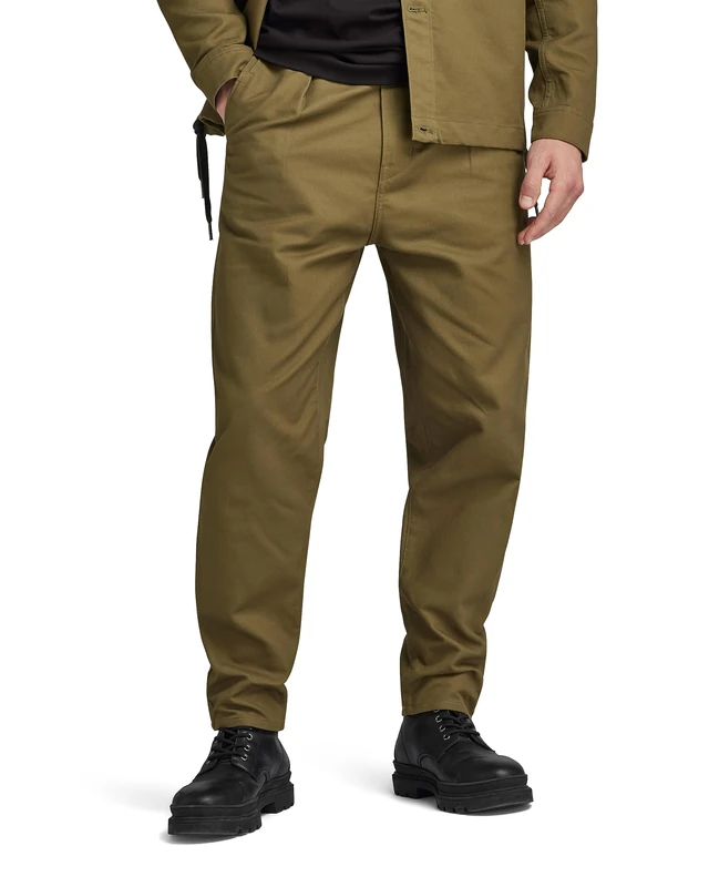 G-STAR Men's Unisex Pleated Chino Relaxed Pants, Green (dark olive D20147-D190-C744), 33W / 34L