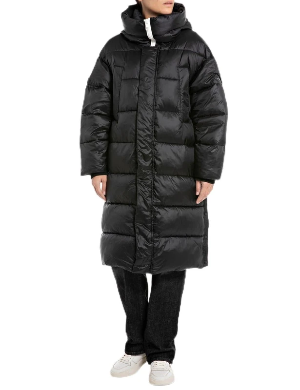 REPLAY Adult W7800 Shiny Nylon Coat, Black 098, XXS