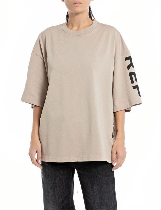 REPLAY Adult W3695B Heavy Cotton Jersey T-Shirt, Light Taupe 803, S