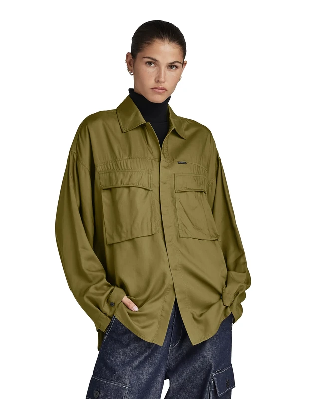 G-Star Women's Loose Pocket Shirt , Green (dark olive D23819-D297-C744), L