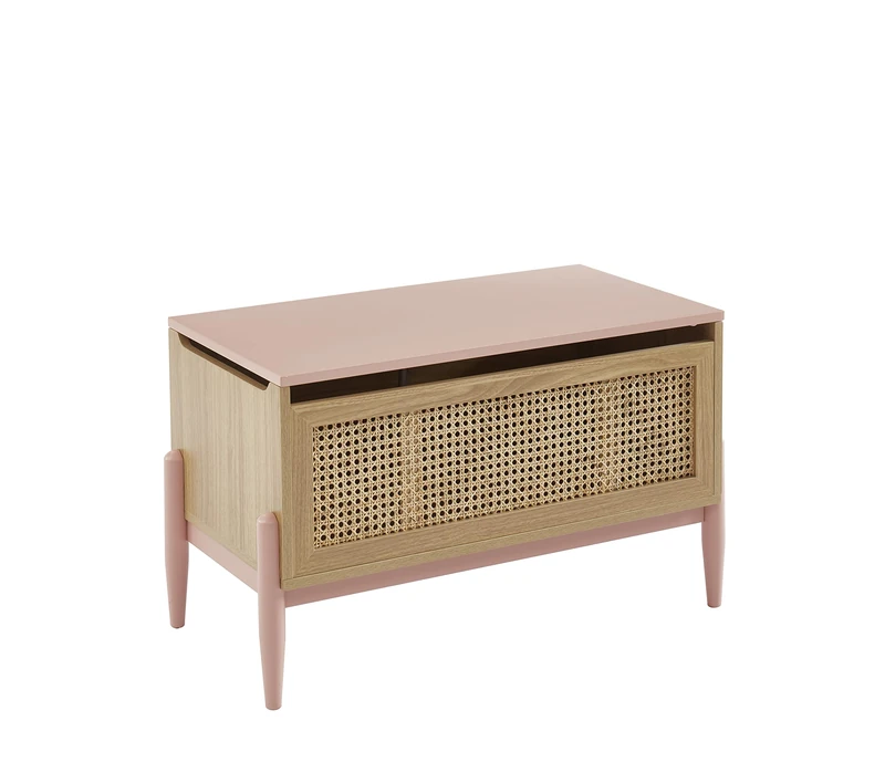 BAÏTA PABLO pink and rattan cane toy chest - Image 1