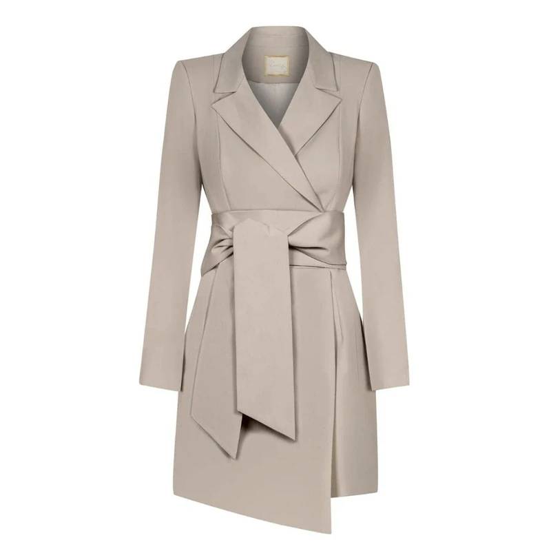 Swing Fashion Women's Rocky | Beige Mini Elegant Festive Party Evening Wedding Short Suit Dress | Sexy | V-Neck | Long Sleeve 36 (S), S