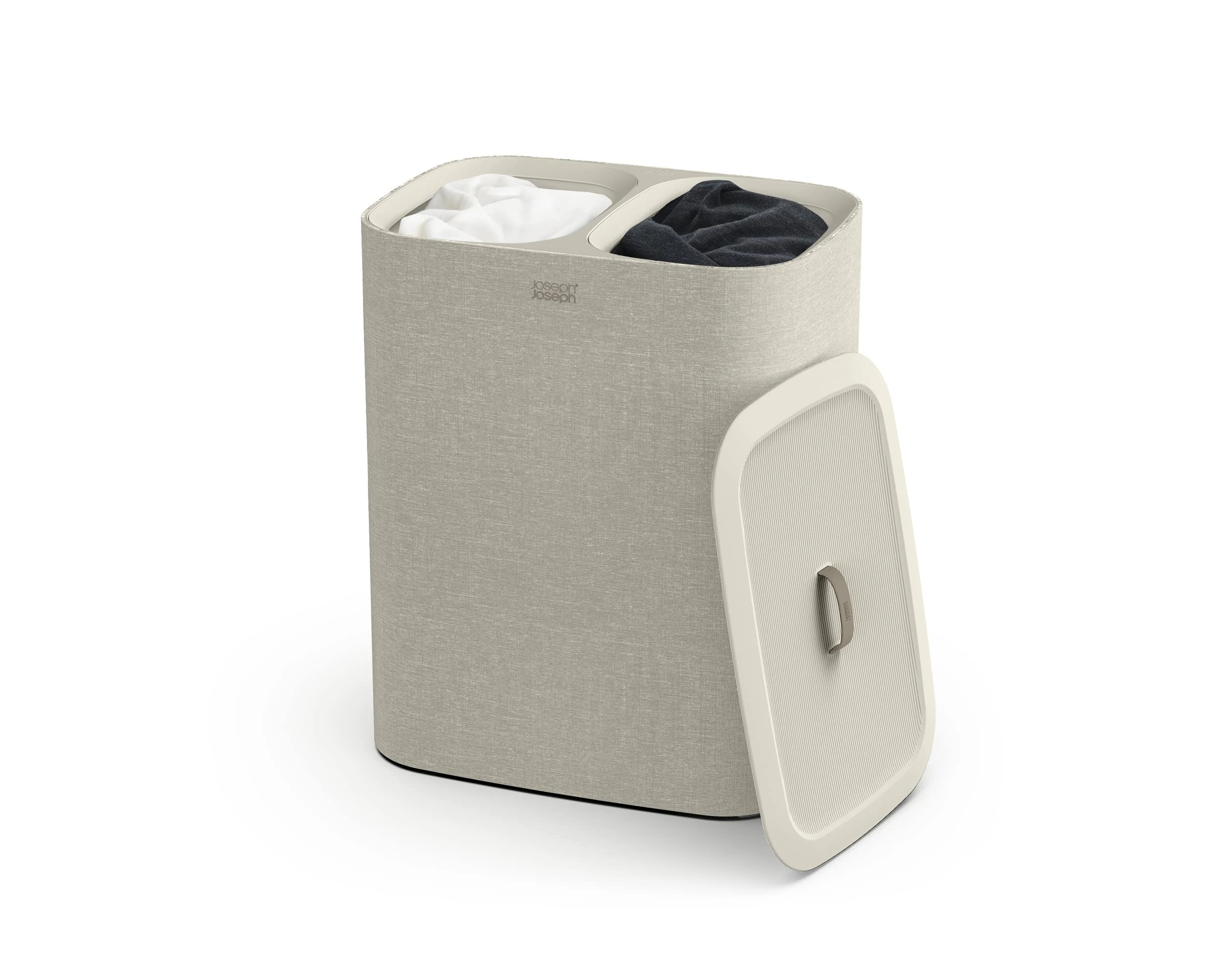 Joseph Joseph Tota 90-litre Laundry Separation Basket with lid, 2 Removable Washing Bags with Handles- Ecru