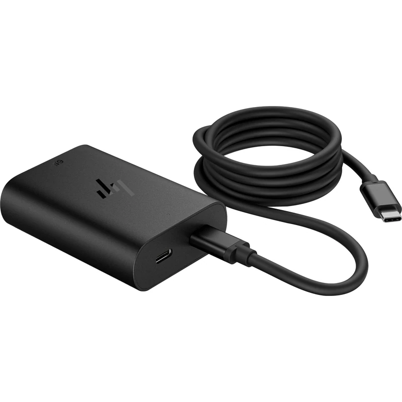 HP 65W GaN USB-C Laptop Charger | 2 x USB-C Ports | 75 x 53 x 22 mm (W x D x H) | 110g | Gallium Nitride (GaN) | 65W | Black