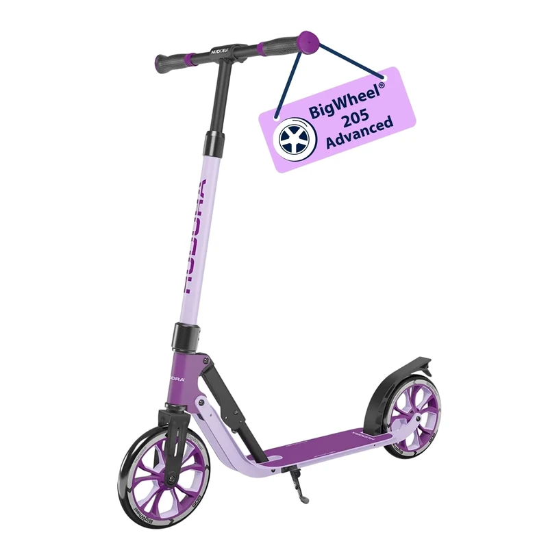 HUDORA BigWheel® 205 Advanced Scooter - lavender - Comfortable aluminium scooter for up to 100kg - Height-adjustable & foldable city scooter - Kick scooter for children/teenagers & adults