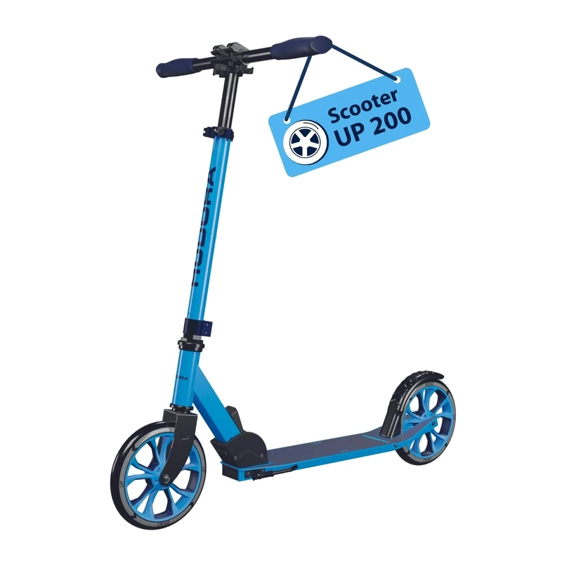 HUDORA Scooter Up 200 - cyan - Quiet aluminium scooter for up to 100kg - Adjustable in height & foldable city scooter - Jolt-free kick scooter for children/teenagers & adults