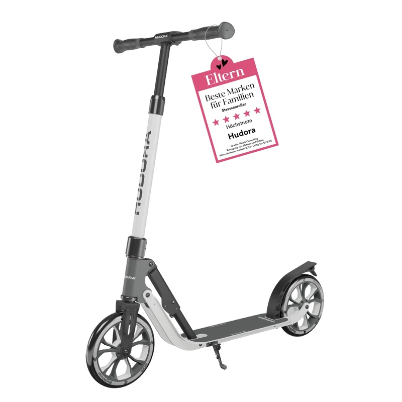 HUDORA BigWheel 205 Advanced Scooter - Comfortable aluminium scooter for up to 100kg - Height-adjustable & foldable kick scooter - Kick scooter for children/teenagers & adults