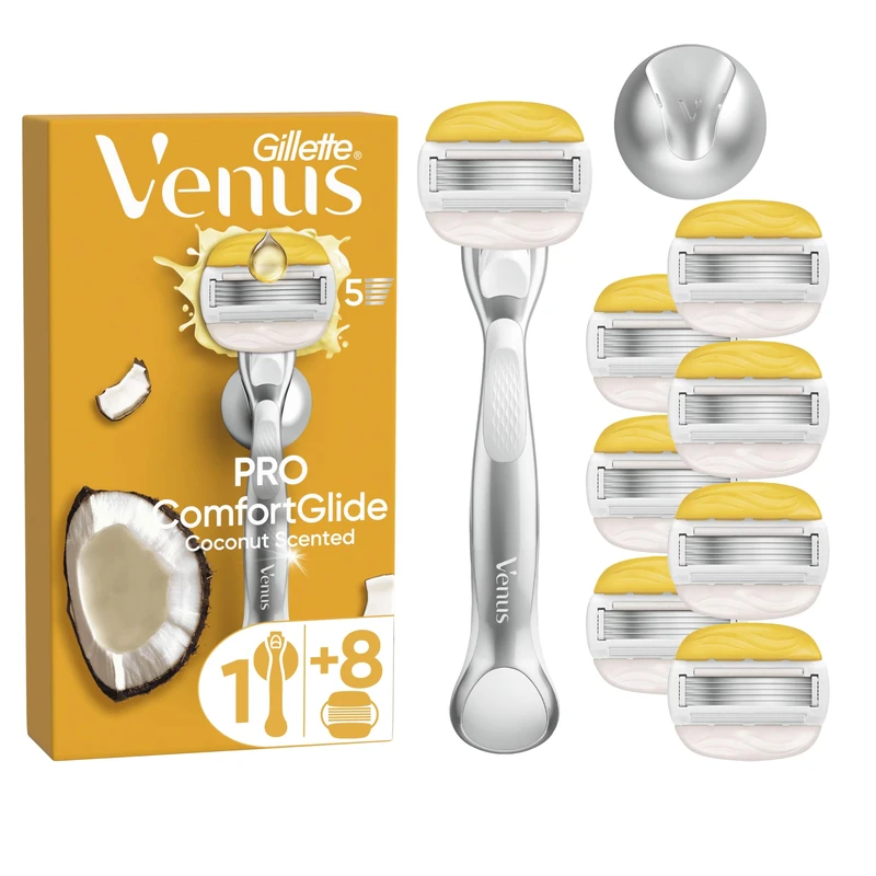 Gillette Venus Comfortglide Coconut plus Olay Women's Razor- 8 Blades, 5 blades for a smooth, close shave that lasts