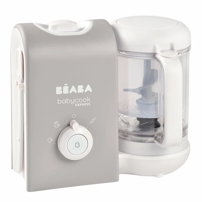 BEABA, Babycook Express,4 in 1 Baby Food Processor,Food Blender, Express Cooking 15min, Customized Mixing, Healthy and Gentle Steaming, Defrosting, Homogeneous Texture, Capacity 1 250 ml-Grey-UK Plug
