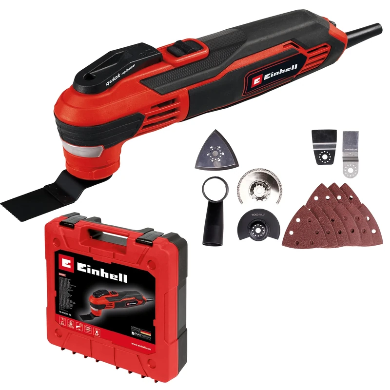 Einhell 350W Oscillating Multi Tool - 40,000 RPM Power Tool with LED and Quick-Release Lock for Sawing, Cutting, Sanding, Grout Removal - TE-MG 350 EQ Multitool with Accessories and Case