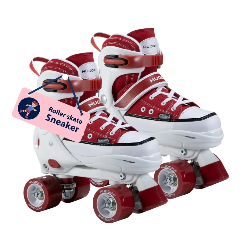 HUDORA Roller Skates Sneaker - Children's & Teenagers' Adjustable Roller Skates - 4 Interchangeable Insoles - Red, Size 28-31, 32-35, or 36-39