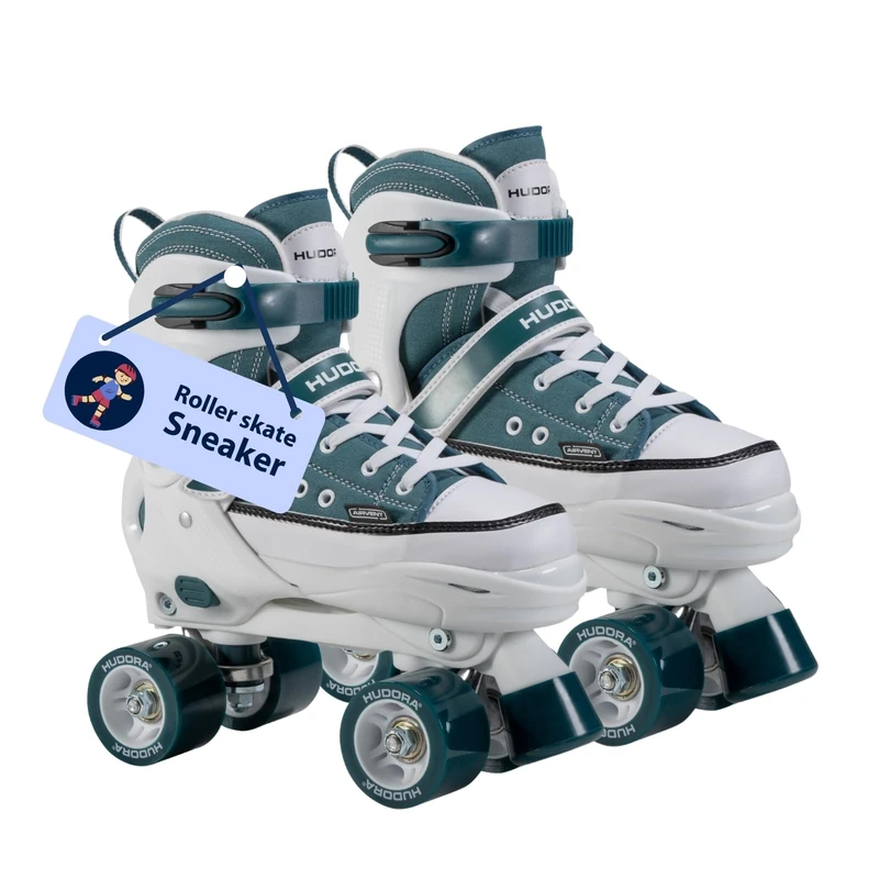 HUDORA Roller Skates Sneaker in sizes - children's roller skates adjustable over 4 sizes - skates for kids & teenagers - roller shoes with 4 interchangeable insoles