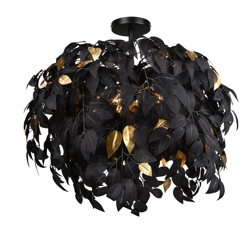 Reality Leuchten Leavy R60463032 Ceiling Light Black Metal Plastic Shade Black/Gold-Coloured 3X E14