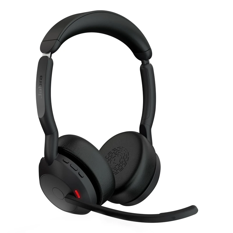 Jabra Evolve2 55 Stereo Wireless Headset with Charging Stand, Air Comfort Technology, Noise-cancelling Mics, and ANC - Works with UC Platforms such as Zoom and Google Meet - Black