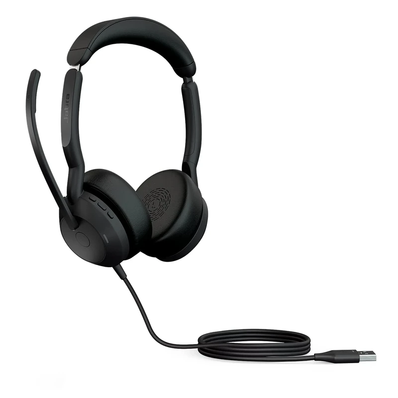 Jabra Evolve2 50 Wired Stereo Headset Air Comfort Technology, Noise-cancelling Mics, and Active Noise Cancellation - Works with all Leading UC Platforms such as Zoom and Google Meet - Black