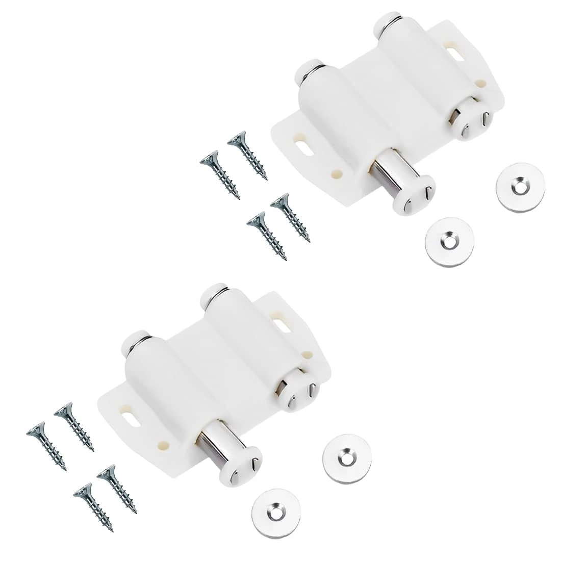 TERF® Push to Open Door Catch White Double Magnetic Pressure Touch Release Catches Latch for Open and Close The Door with a Single Push including Fixing Screw - Pack of 2