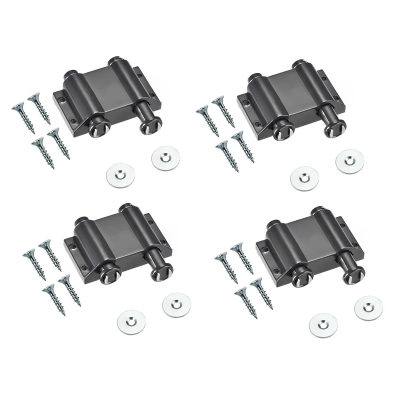 TERF® Push to Open Door Catch Black Double Magnetic Pressure Touch Release Catches Latch for Open and Close The Door with a Single Push including Fixing Screw - Pack of 4