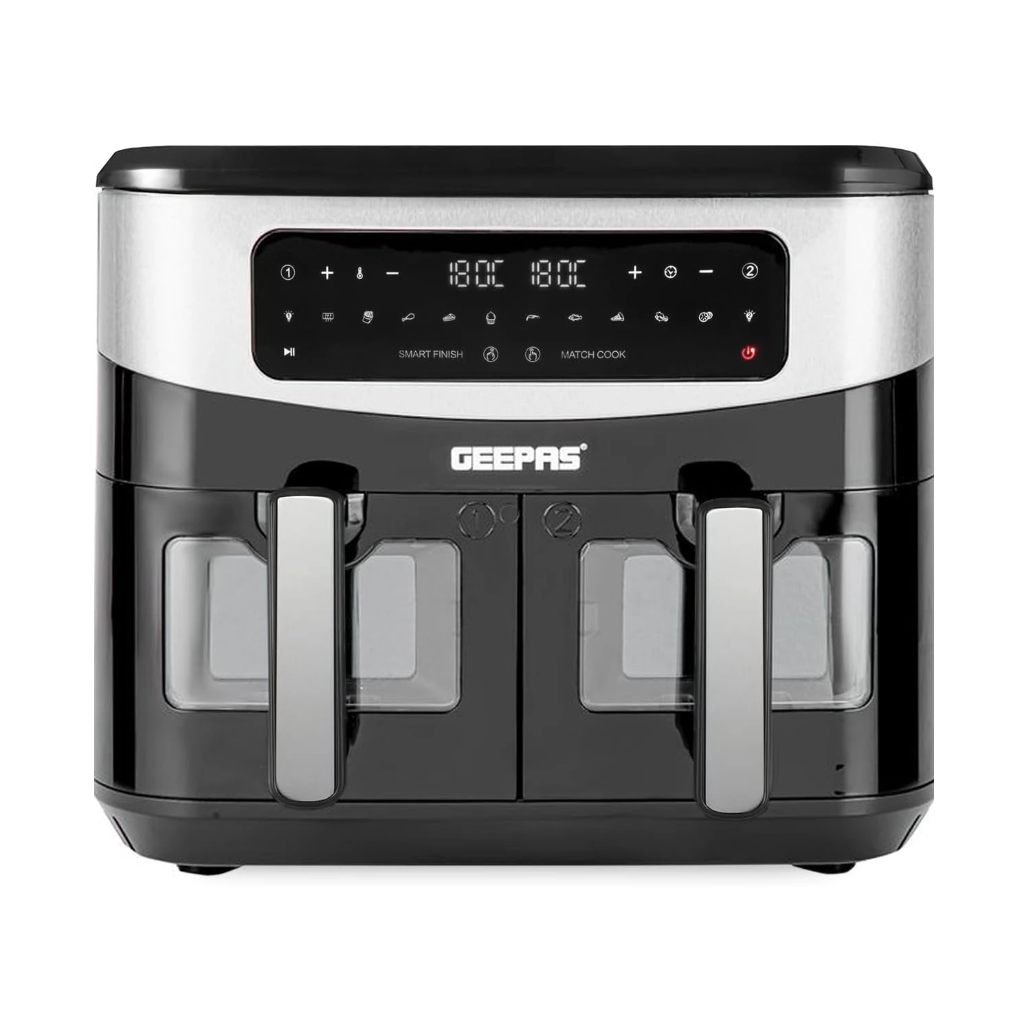 GEEPAS Dual Zone Digital Air Fryer with Visual Window | 9L XL Capacity 2 Drawers 10-In-1 Cooking Presets | Touch Screen Smart Finish Timer Function Dishwasher-Safe Healthy Oil Free & Low Fat Cooking