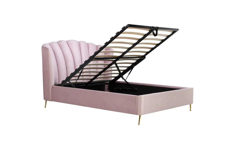 Birlea Pink Double Ottoman Bed Frame 4FT6 Fabric Storage Bed Lottie Fan Design