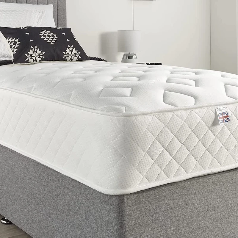 Aspire Beds Comfort Plus Aspire-Cool Touch Memory Foam Bonnell Sprung Value Essentials Spring Hybrid Mattress, White Border, Small Single, (2ft6 x 6ft3, 75cm x 190cm)