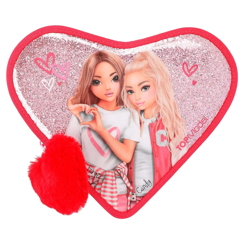 Depesche 12260 TOPModel One Love Filled Heart Red with Model Motif and Glitter, Case with Colouring Pencils, Scissors, Ruler and Much More, Pink