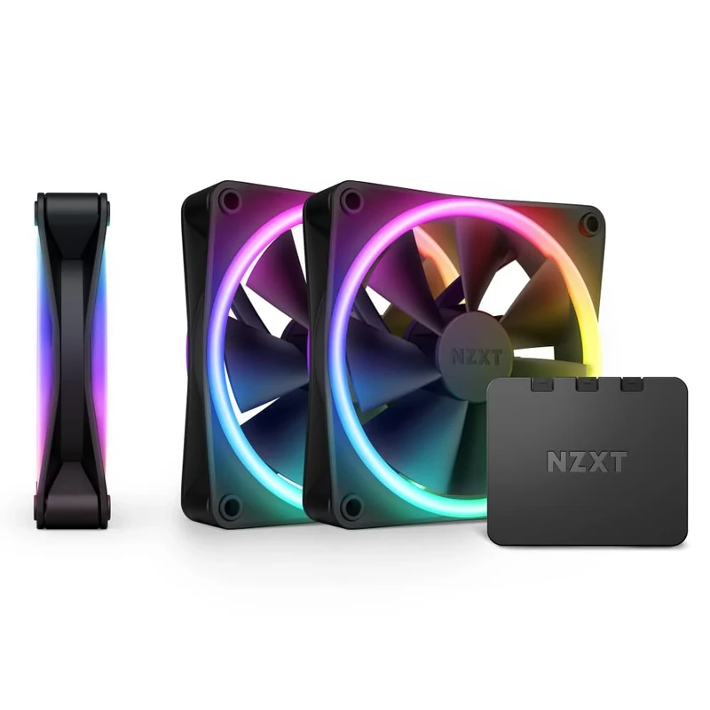 NZXT F120 RGB Duo Triple Pack - 3 x 120mm Dual-Sided RGB Fans with RGB Controller – 20 Individually Addressable LEDs – Balanced Airflow and Static Pressure – Fluid Dynamic Bearing – PWM – Black