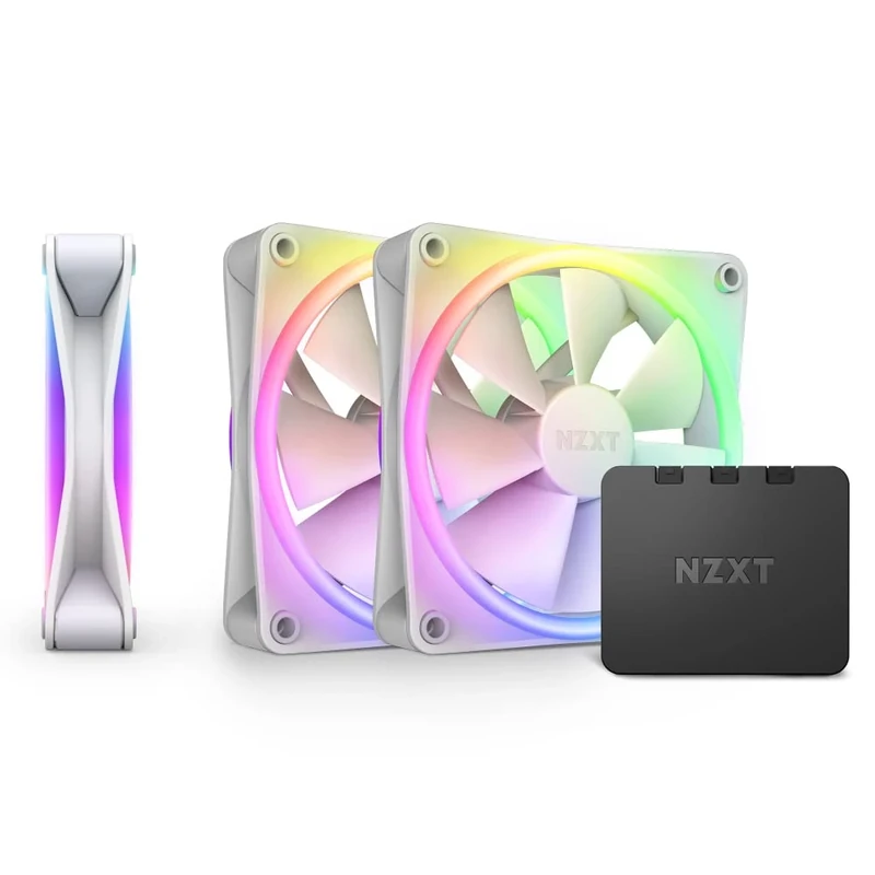 NZXT F120 RGB Duo Triple Pack - 3 x 120mm Dual-Sided RGB Fans with RGB Controller – 20 Individually Addressable LEDs – Balanced Airflow and Static Pressure – Fluid Dynamic Bearing – PWM – White