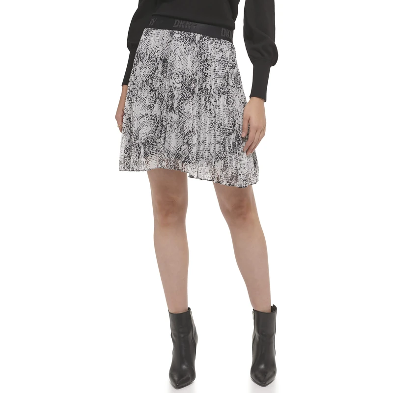 DKNY Women's Pull On Mini Pleated Crinkle Chiffon with Lurex Skirt, Ivory Multi, XS - Image 1