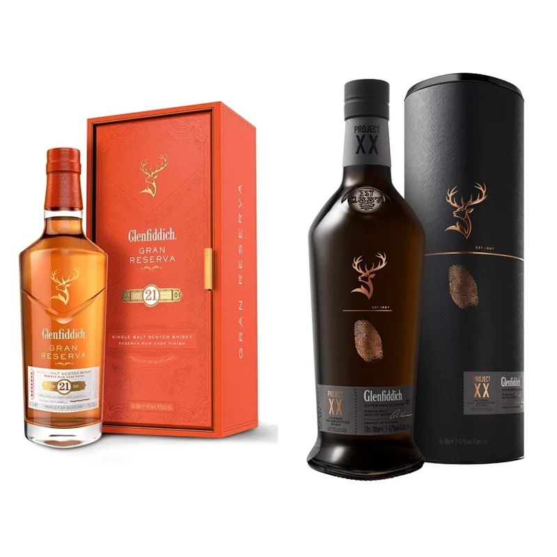 Glenfiddich 21 Year Old Single Malt Scotch Whisky with Gift Box – 70cl & Project XX Single Malt Scotch Whisky, 70cl