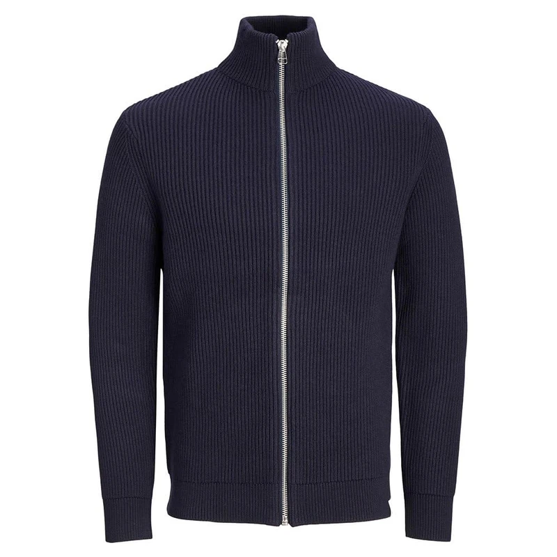 JACK & JONES Male Knitted Jumper with Zip RDD Plain Knitted Jumper with Zip, Blazer Navy, L