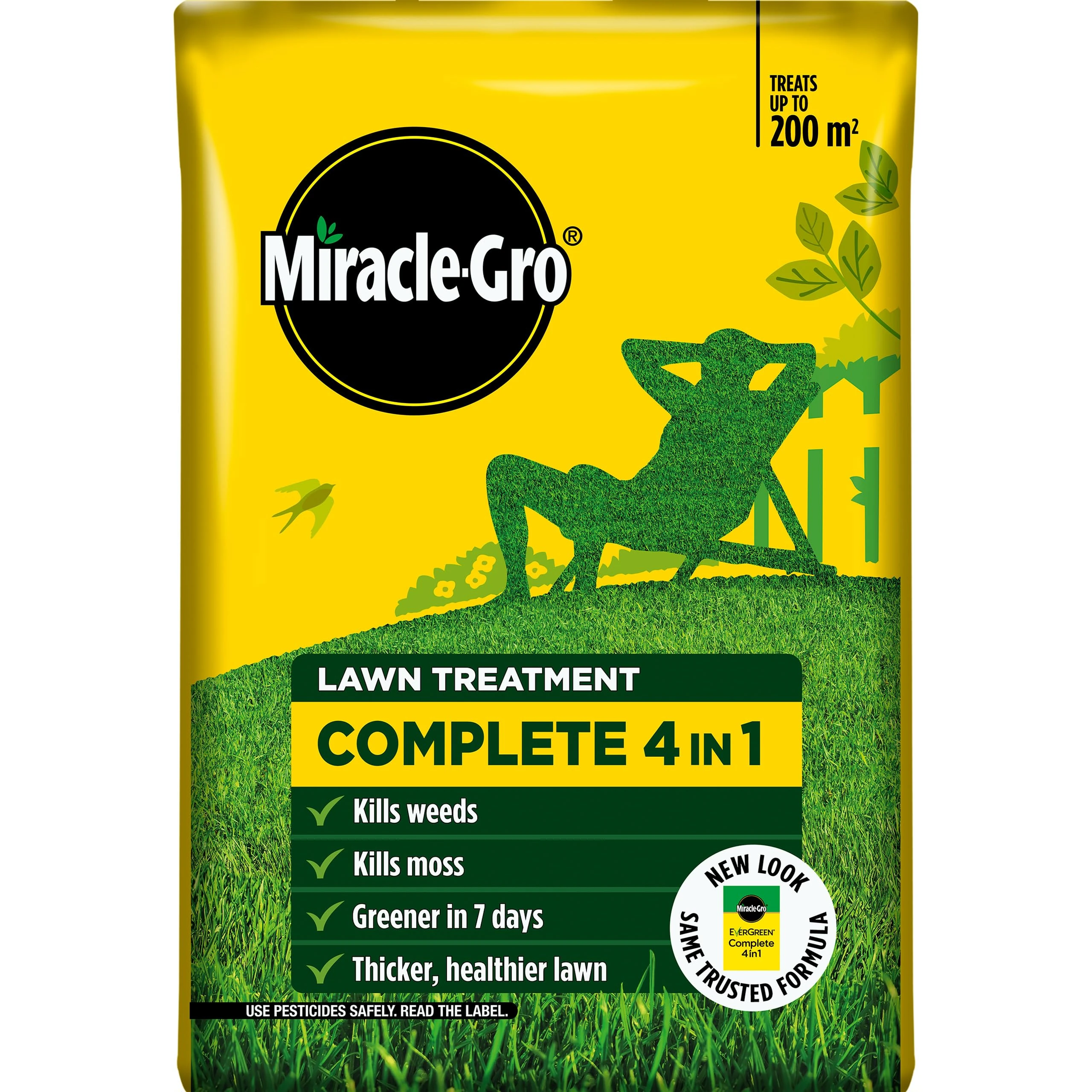 Miracle-Gro Evergreen Complete 4-in-1 Lawn Food - 200 m2, Lawn Food, Weed & Moss Control, Yellow