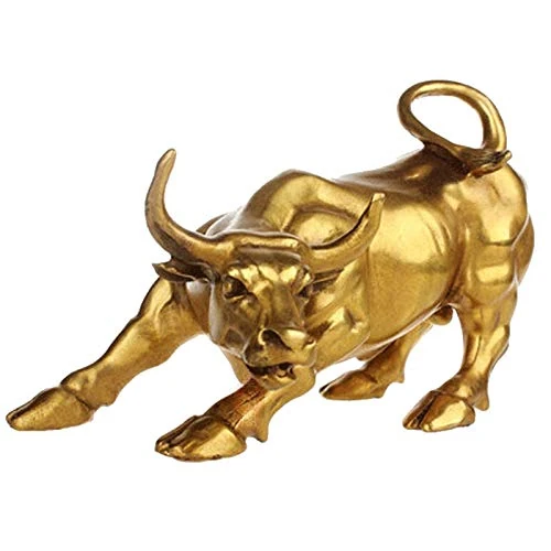 KIKAPA Feng Fortune Brass Bull Statue - Sculpture Decoration of the Bull in Golden Copper - Representing the Career Maid